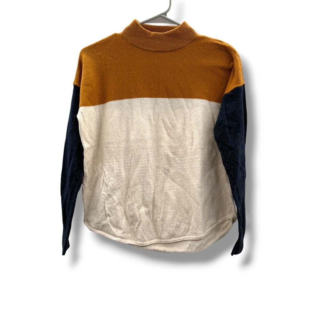 Madewell Colorblock Sweater Womens XXS Cider Cream Navy Merino Wool Alpaca‎ Mock